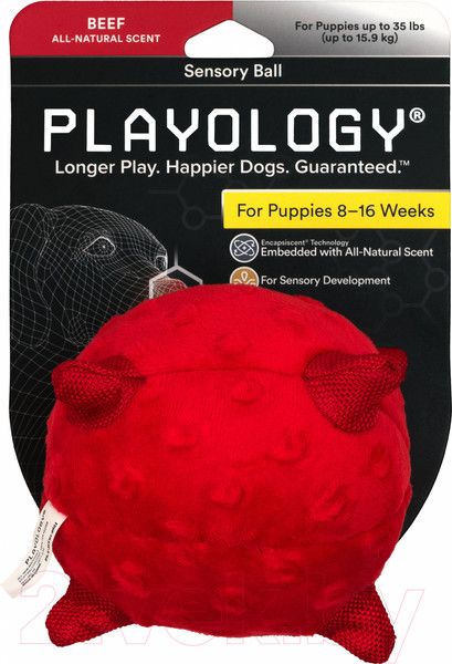 Изображение товара Игрушка для собак Playology Puppy Sensory Ball / P33338 (с ароматом говядины, красный)