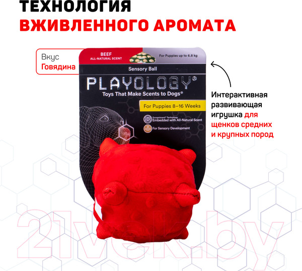 Изображение товара Игрушка для собак Playology Puppy Sensory Ball / P33338 (с ароматом говядины, красный)