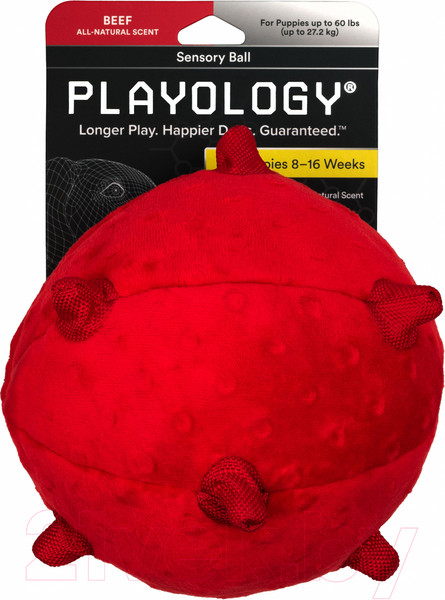 Изображение товара Игрушка для собак Playology Puppy Sensory Ball / P33340 (с ароматом говядины, красный)