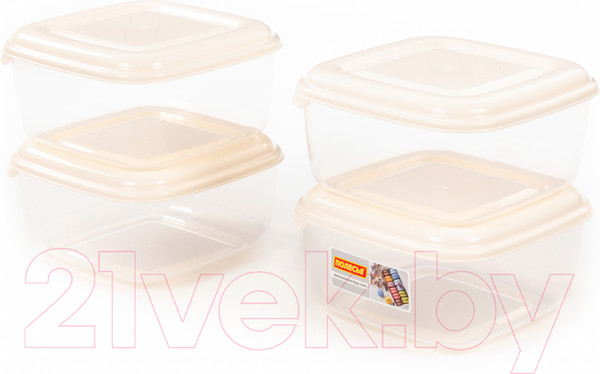 Изображение товара Набор контейнеров Полесье №38 2.4л с крышками / 73768 (4шт, прозрачный/кремовый)