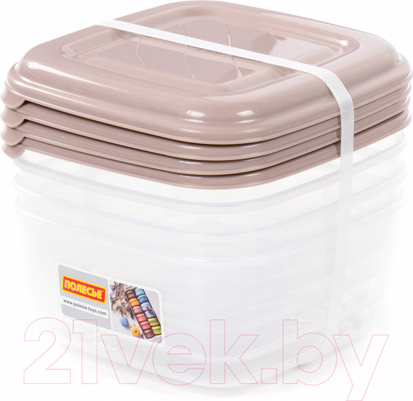 Изображение товара Набор контейнеров Полесье №38 2.4л с крышками / 73775 (4шт, прозрачный/темно-кремовый)
