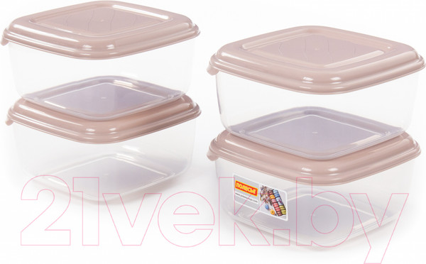 Изображение товара Набор контейнеров Полесье №38 2.4л с крышками / 73775 (4шт, прозрачный/темно-кремовый)