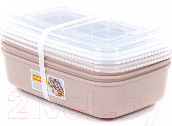Изображение товара Набор контейнеров Полесье №41 2.7л с крышками / 73829 (3шт, темно-кремовый/прозрачный)