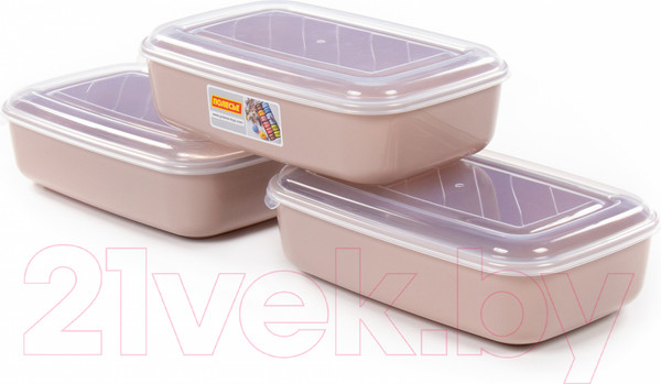 Изображение товара Набор контейнеров Полесье №41 2.7л с крышками / 73829 (3шт, темно-кремовый/прозрачный)