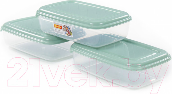 Изображение товара Набор контейнеров Полесье №41 2.7л с крышками / 73843 (3шт, прозрачный/бледно-оливковый)