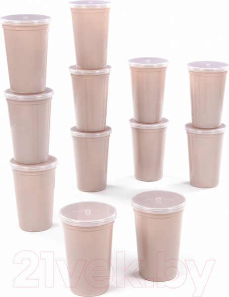 Изображение товара Набор стаканов Полесье 400мл с крышечками / 74048 (12шт, темно-кремовый)