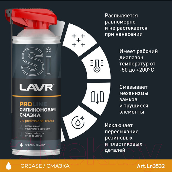 Изображение товара Смазка техническая Lavr Силиконовая Pro Line / Ln3532 (520мл)