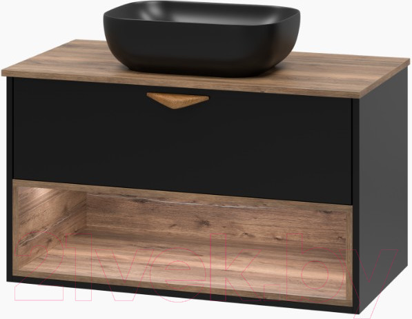 Изображение товара Тумба под умывальник Brevita Bergen 90 / BER-07090-19-02-1Я (черный/темное дерево)