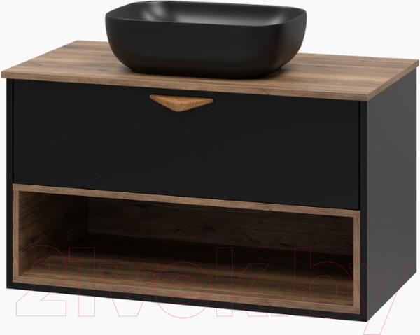 Изображение товара Тумба под умывальник Brevita Bergen 90 / BER-07090-19-02-1Я (черный/темное дерево)