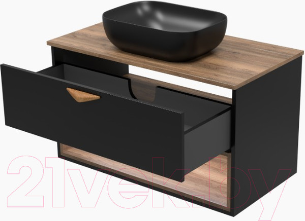 Изображение товара Тумба под умывальник Brevita Bergen 90 / BER-07090-19-02-1Я (черный/темное дерево)