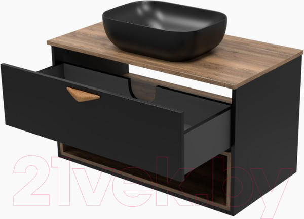 Изображение товара Тумба под умывальник Brevita Bergen 90 / BER-07090-19-02-1Я (черный/темное дерево)