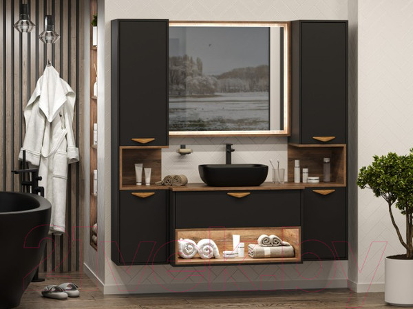 Изображение товара Тумба под умывальник Brevita Bergen 90 / BER-07090-19-02-1Я (черный/темное дерево)