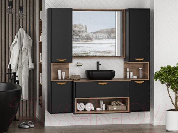 Изображение товара Тумба под умывальник Brevita Bergen 90 / BER-07090-19-02-1Я (черный/темное дерево)