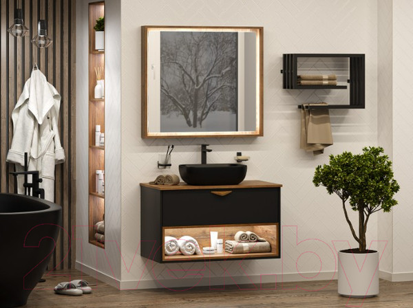 Изображение товара Тумба под умывальник Brevita Bergen 90 / BER-07090-19-02-1Я (черный/темное дерево)