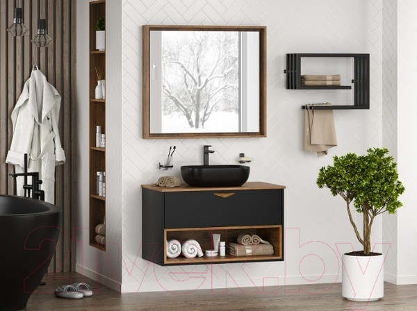 Изображение товара Тумба под умывальник Brevita Bergen 90 / BER-07090-19-02-1Я (черный/темное дерево)
