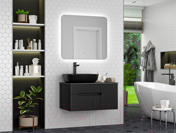 Изображение товара Тумба под умывальник Misty Роял 80 / П-Роя-01080-021П2Я (подвесная, черный)