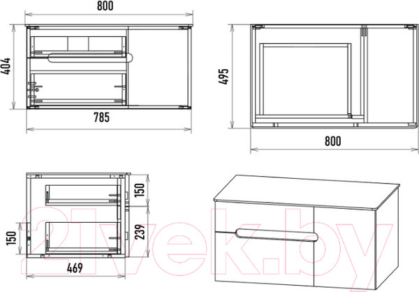Изображение товара Тумба под умывальник Misty Роял 80 / П-Роя-01080-021П2Я (подвесная, черный)