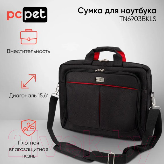 Изображение товара Сумка для ноутбука PC Pet 15.6 6903 / TN6903BKLS (черный нейлон)
