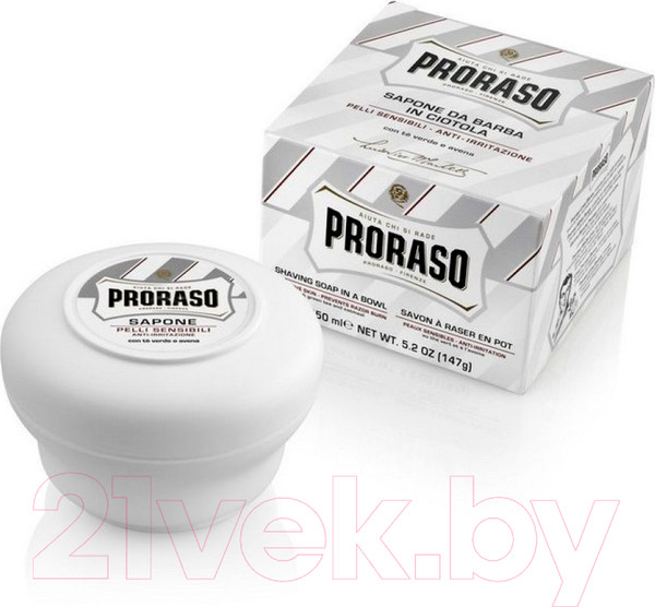 Изображение товара Мыло твердое Proraso Для бритья чувствительной кожи с зеленым чаем и овсом (150мл)