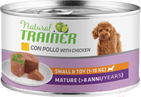 Изображение товара Влажный корм для собак Trainer Для пожилых собак мелких пород с курицей и рисом (150г)
