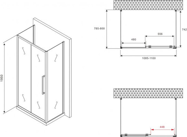 Изображение товара Душевой уголок Abber Schwarzer Diamant AG30110BMH-S80BM-S80BM