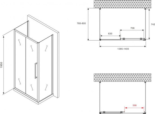 Изображение товара Душевой уголок Abber Schwarzer Diamant AG30140BMH-S80BM-S80BM
