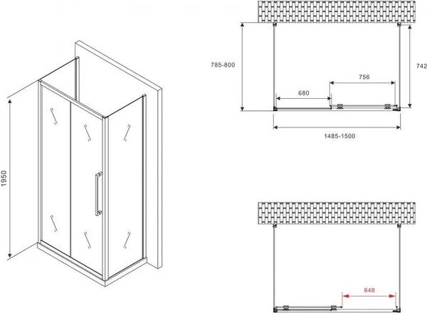 Изображение товара Душевой уголок Abber Schwarzer Diamant AG30150BMH-S80BM-S80BM