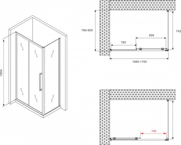 Изображение товара Душевой уголок Abber Schwarzer Diamant AG30170BMH-S80BM
