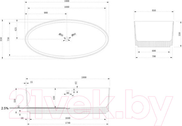 Изображение товара Ванна из искусственного камня Abber Stein AS9627 (белый матовый)