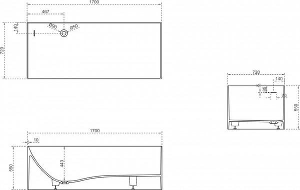 Изображение товара Ванна из искусственного камня Abber Stein AS9640-1.7 (белый матовый)