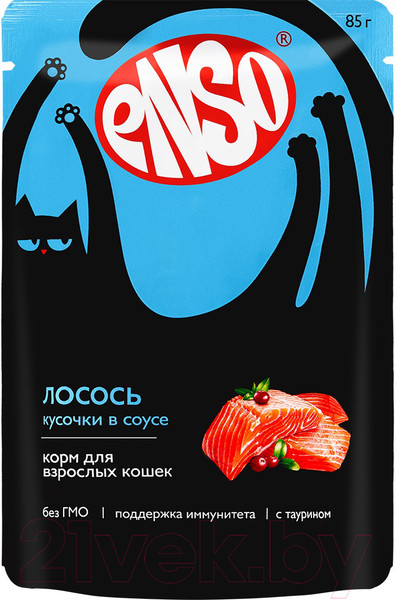Изображение товара Влажный корм для кошек ENSO Кусочки в соусе лосось 020/969975 (85г)
