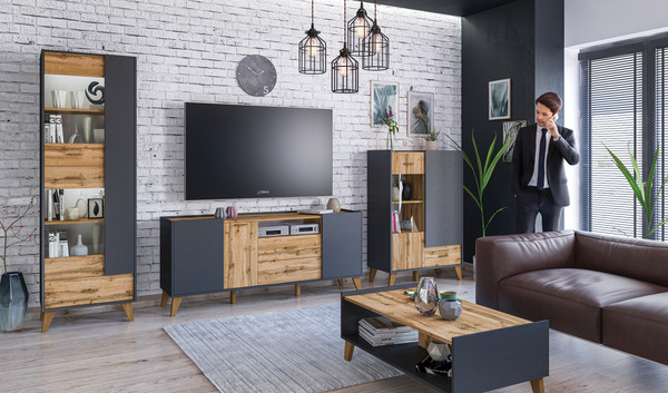 Изображение товара Шкаф с витриной Мебель-Неман Сканди МН-036-10 (1) (дуб вотан/графит)