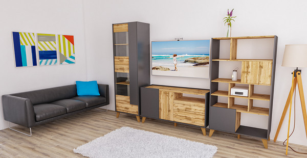 Изображение товара Шкаф с витриной Мебель-Неман Сканди МН-036-10 (1) (дуб вотан/графит)