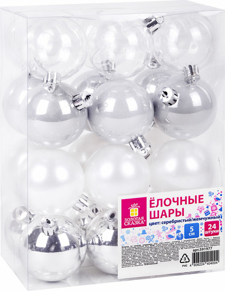 Изображение товара Набор шаров новогодних Золотая сказка Eden Colors / 591977 (24шт, серебристый/жемчужный)