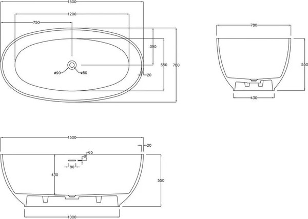 Изображение товара Ванна из искусственного камня Abber Stein AS9641-1.5 (белый матовый)