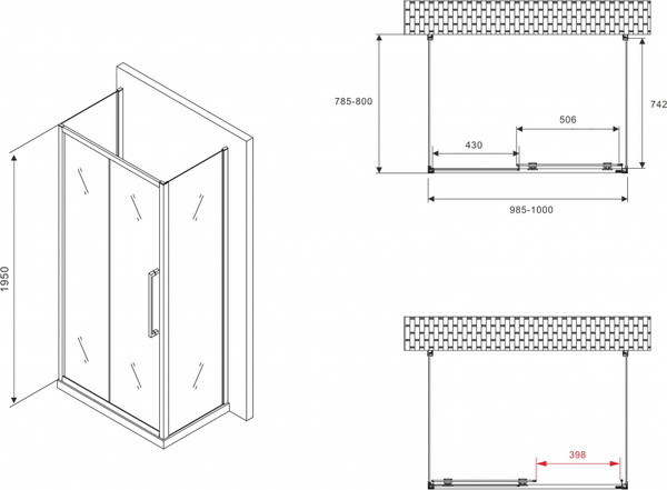 Изображение товара Душевой уголок Abber Schwarzer Diamant AG30100BMH-S80BM-S80BM