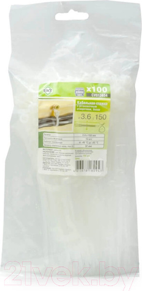 Изображение товара Стяжка для кабеля ЕКТ 3.6х150 / CV013934 (100шт, белый)