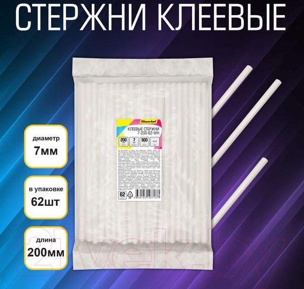 Изображение товара Клеевые стержни Silwerhof 7-200-62-WH (белый, 62шт)