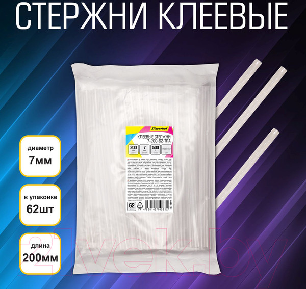 Изображение товара Клеевые стержни Silwerhof 7-200-62-TRA (прозрачный, 62шт)