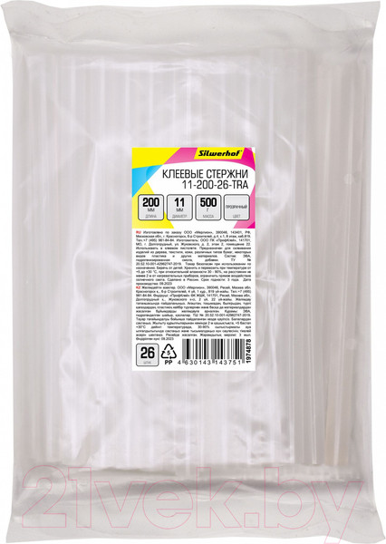 Изображение товара Клеевые стержни Silwerhof 11-200-26-TRA (прозрачный, 26шт)