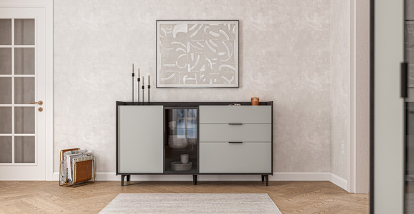 Изображение товара Тумба Мебель-Неман Модена МН-048-05-Ц1 (лунный камень/металл бруклин/черный/графит)