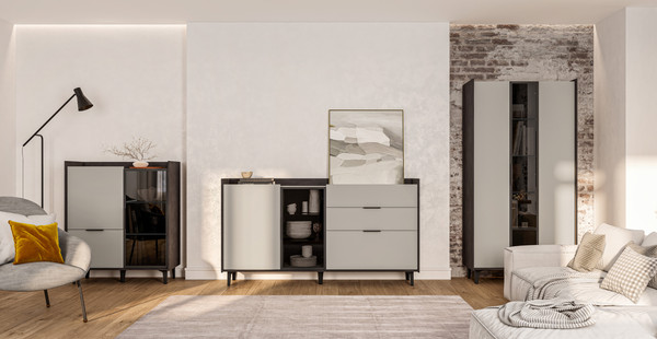 Изображение товара Тумба Мебель-Неман Модена МН-048-05-Ц1 (лунный камень/металл бруклин/черный/графит)