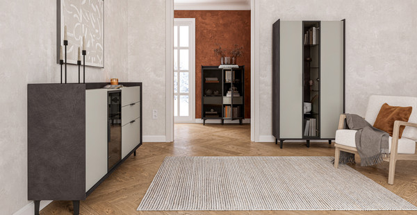 Изображение товара Тумба Мебель-Неман Модена МН-048-05-Ц1 (лунный камень/металл бруклин/черный/графит)