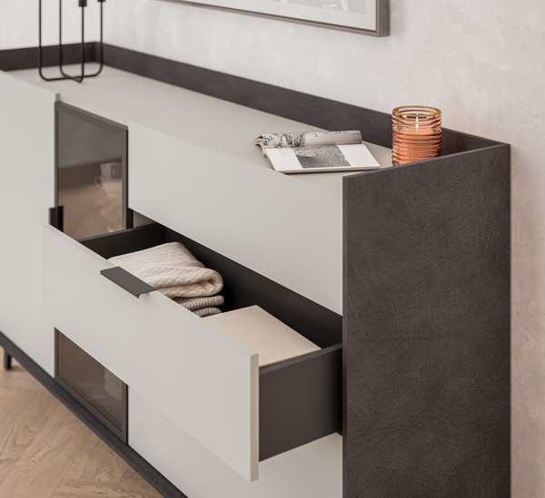 Изображение товара Тумба Мебель-Неман Модена МН-048-05-Ц1 (лунный камень/металл бруклин/черный/графит)