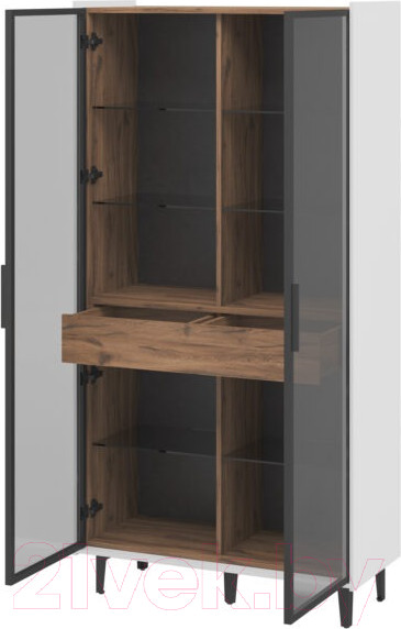 Изображение товара Шкаф с витриной Мебель-Неман Модена МН-048-22-Ц3 (дуб эллисон темный/белый гладкий/черный/графит)