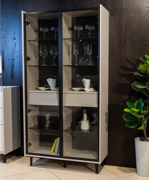 Изображение товара Шкаф с витриной Мебель-Неман Модена МН-048-22-Ц2 (персидский жемчуг/лунный камень/черный/графит)