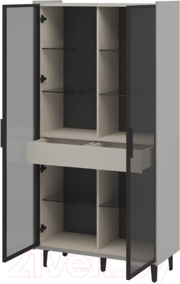 Изображение товара Шкаф с витриной Мебель-Неман Модена МН-048-22-Ц2 (персидский жемчуг/лунный камень/черный/графит)