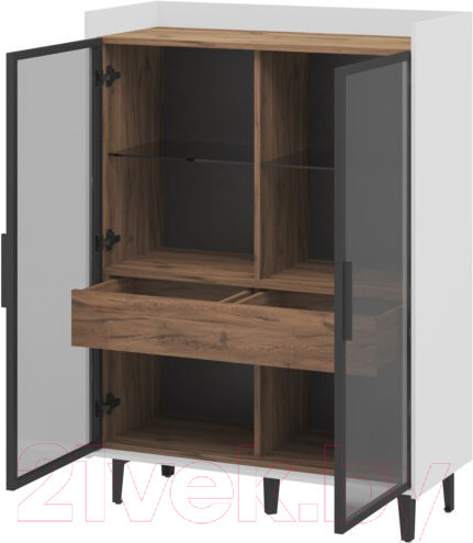 Изображение товара Шкаф с витриной Мебель-Неман Модена МН-048-23-Ц3 (дуб эллисон темный/белый гладкий/черный/графит)