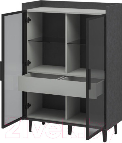 Изображение товара Шкаф с витриной Мебель-Неман Модена МН-048-23-Ц1 (лунный камень/металл бруклин/черный/графит)