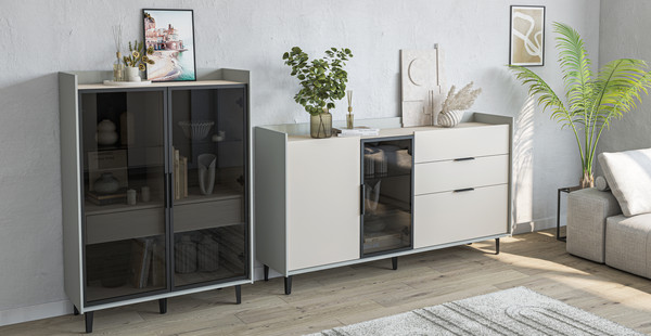 Изображение товара Шкаф с витриной Мебель-Неман Модена МН-048-23-Ц2 (персидский жемчуг/лунный камень/черный/графит)